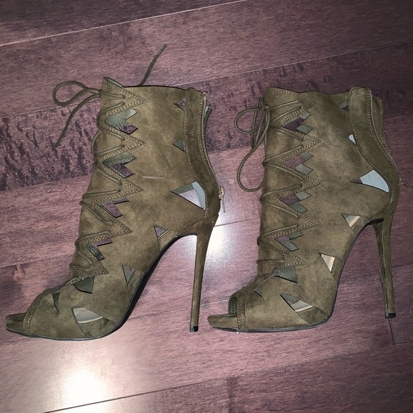 Shoe Dazzle Shoes - Lace up Army Green Heels Shoe Dazzle Shoes - Lace up Army Green Heels